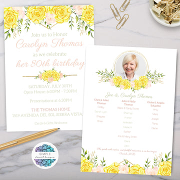 elegant floral birhday party invitaitons for 80th birhtday or any year